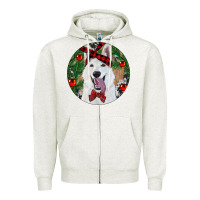 Oatmeal Heather Christmas White Shepherd With Cowhide Zipper Hoodie - RanaPortraitStore