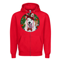 Red Christmas White Shepherd With Cowhide Zipper Hoodie - RanaPortraitStore
