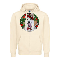 Sandshell Christmas White Shepherd With Cowhide Zipper Hoodie - RanaPortraitStore