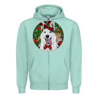 Seafoam Christmas White Shepherd With Cowhide Zipper Hoodie - RanaPortraitStore