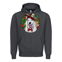 Smoke Christmas White Shepherd With Cowhide Zipper Hoodie - RanaPortraitStore