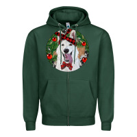 Sports Green Christmas White Shepherd With Cowhide Zipper Hoodie - RanaPortraitStore