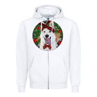 White Christmas White Shepherd With Cowhide Zipper Hoodie - RanaPortraitStore