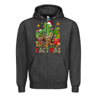 Charcoal Heather christmas cactus merry cactmas Zipper Hoodie - Zillion Design Studio