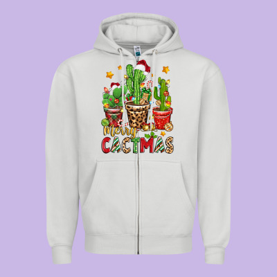 Christmas Cactus Merry Cactmas Zipper Hoodie Designed By Zillion Design Studio