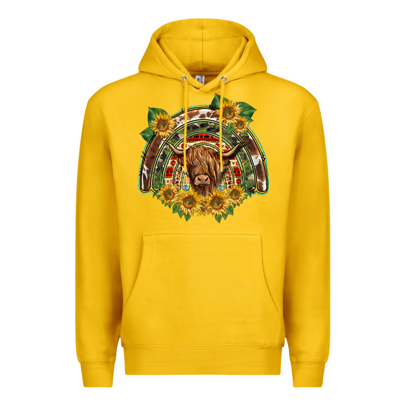 Scottish Calf Sunflowers Rainbow Premium Hoodie by BarkalooDesign | Teevron