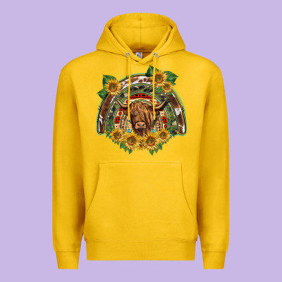 Scottish Calf Sunflowers Rainbow Premium Hoodie Designed By Barkaloodesign