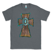 Charcoal Heather Wood Turquoise Gemstone Cross Classic Tee - RanaPortraitStore