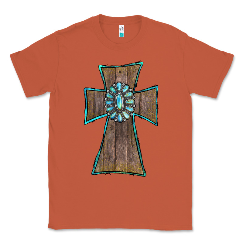 Wood Turquoise Gemstone Cross Classic Tee by RanaPortraitStore | Teevron