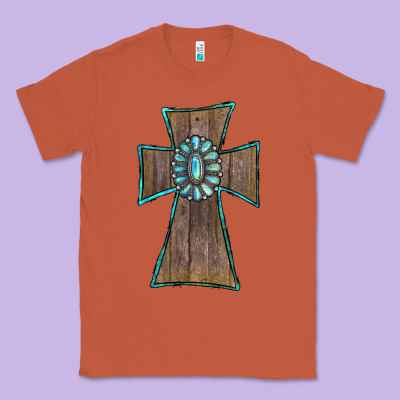 Wood Turquoise Gemstone Cross Classic Tee Designed By Ranaportraitstore