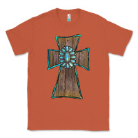 Copper Wood Turquoise Gemstone Cross Classic Tee - RanaPortraitStore