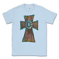 Dusty Blue Wood Turquoise Gemstone Cross Classic Tee - RanaPortraitStore