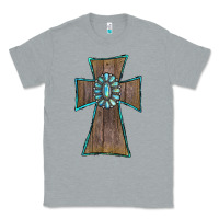 Heather Grey Wood Turquoise Gemstone Cross Classic Tee - RanaPortraitStore