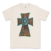 Natural Wood Turquoise Gemstone Cross Classic Tee - RanaPortraitStore