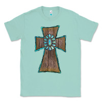 Seafoam Wood Turquoise Gemstone Cross Classic Tee - RanaPortraitStore