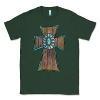 Sports Green Wood Turquoise Gemstone Cross Classic Tee - RanaPortraitStore