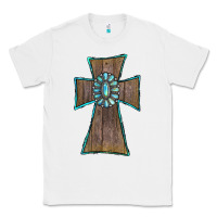 White Wood Turquoise Gemstone Cross Classic Tee - RanaPortraitStore