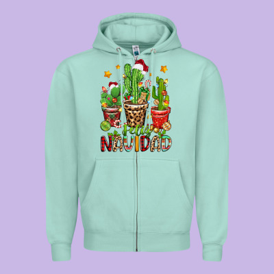 Christmas Cactus Feliz Navidad Zipper Hoodie Designed By Zillion Design Studio