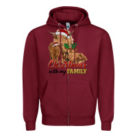 Burgundy Cow and Calves Christmas with My Family Zipper Hoodie - RanaPortraitStore