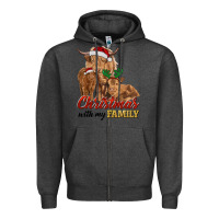 Charcoal Heather Cow and Calves Christmas with My Family Zipper Hoodie - RanaPortraitStore