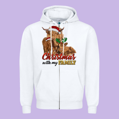 Zipper Hoodie Cow and Calves Christmas with My Family