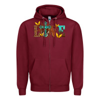 Burgundy love with cross Zipper Hoodie - texasbilliewilder