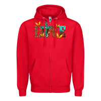 Red love with cross Zipper Hoodie - texasbilliewilder