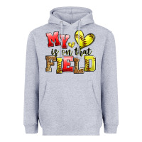 Heather Grey my heart is on that field softball Heavyweight Hoodie - Zillion Design Studio