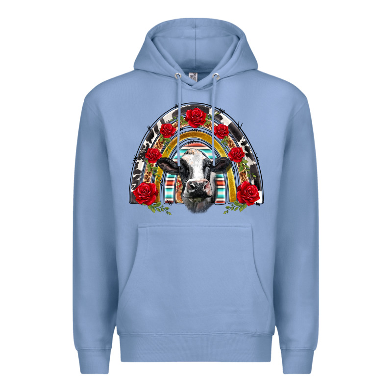 Black And White Baby Cow Floral Rose Rainbow Premium Hoodie by BarkalooDesign | Teevron