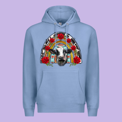 Black And White Baby Cow Floral Rose Rainbow Premium Hoodie Designed By Barkaloodesign