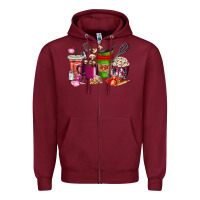 Burgundy lunch lady coffee cups Zipper Hoodie - texasbilliewilder