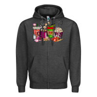 Charcoal Heather lunch lady coffee cups Zipper Hoodie - texasbilliewilder