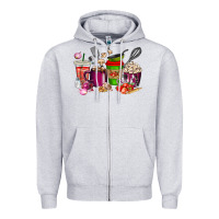 Heather Grey lunch lady coffee cups Zipper Hoodie - texasbilliewilder