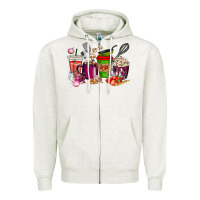 Oatmeal Heather lunch lady coffee cups Zipper Hoodie - texasbilliewilder