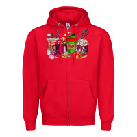 Red lunch lady coffee cups Zipper Hoodie - texasbilliewilder