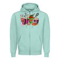 Seafoam lunch lady coffee cups Zipper Hoodie - texasbilliewilder