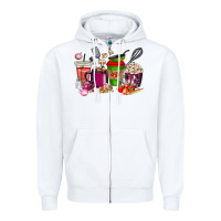 White lunch lady coffee cups Zipper Hoodie - texasbilliewilder