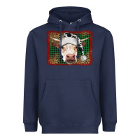 Navy christmas cow with background Heavyweight Hoodie - RanaPortraitStore