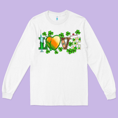 St.patrick's Nurse Love Heart Stethoscope Long Sleeve Tee Designed By Barkaloodesign