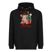 Black merry christmas pig Heavyweight Hoodie - RanaPortraitStore