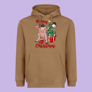 Merry Christmas Pig Heavyweight Hoodie Designed By Ranaportraitstore