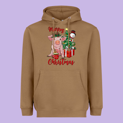 Merry Christmas Pig Heavyweight Hoodie Designed By Ranaportraitstore