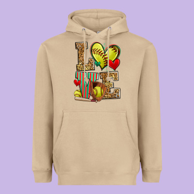 Love Softball Heavyweight Hoodie Designed By Zillion Design Studio
