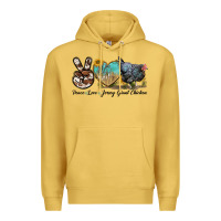 Antique Gold Peace Love Jersey Giant Chicken Premium Hoodie - LillyAllenDesigns