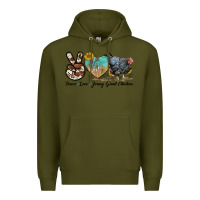 Army Green Peace Love Jersey Giant Chicken Premium Hoodie - LillyAllenDesigns