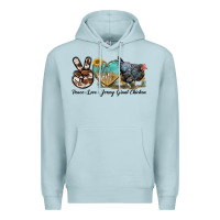 Blue Mist Peace Love Jersey Giant Chicken Premium Hoodie - LillyAllenDesigns