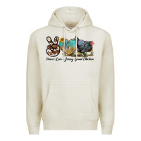 Oatmeal Heather Peace Love Jersey Giant Chicken Premium Hoodie - LillyAllenDesigns