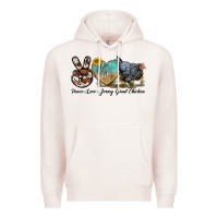 Pale Pink Peace Love Jersey Giant Chicken Premium Hoodie - LillyAllenDesigns