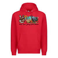 Red Peace Love Jersey Giant Chicken Premium Hoodie - LillyAllenDesigns