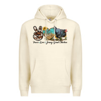 Sandshell Peace Love Jersey Giant Chicken Premium Hoodie - LillyAllenDesigns